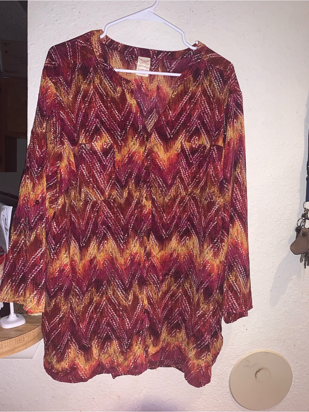 Faded Glory Burgundy Multi Chevron V-Neck Long Sleeve Tunic